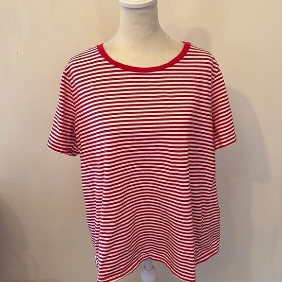 Ella Moss red white striped short sleeve tee Size XXL - Picture 1 of 8